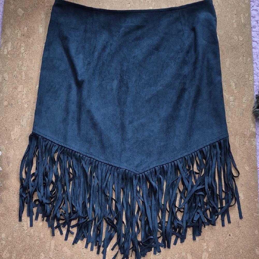 Chic Asymmetrical Fringe Skirt in Navy